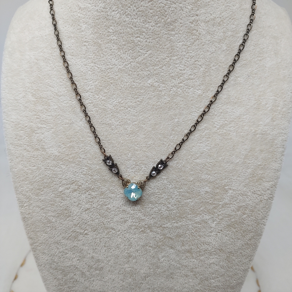 Clara Beau Dainty Blue And Brassy Gold Tone Necklace